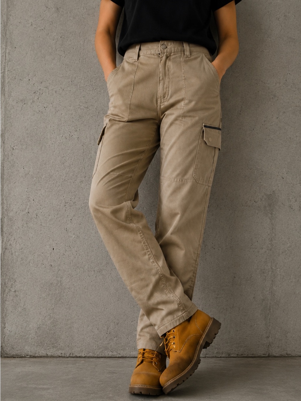 Eve Canvas Cargo Workwear Pants Beige Utility Carpenter Skate M